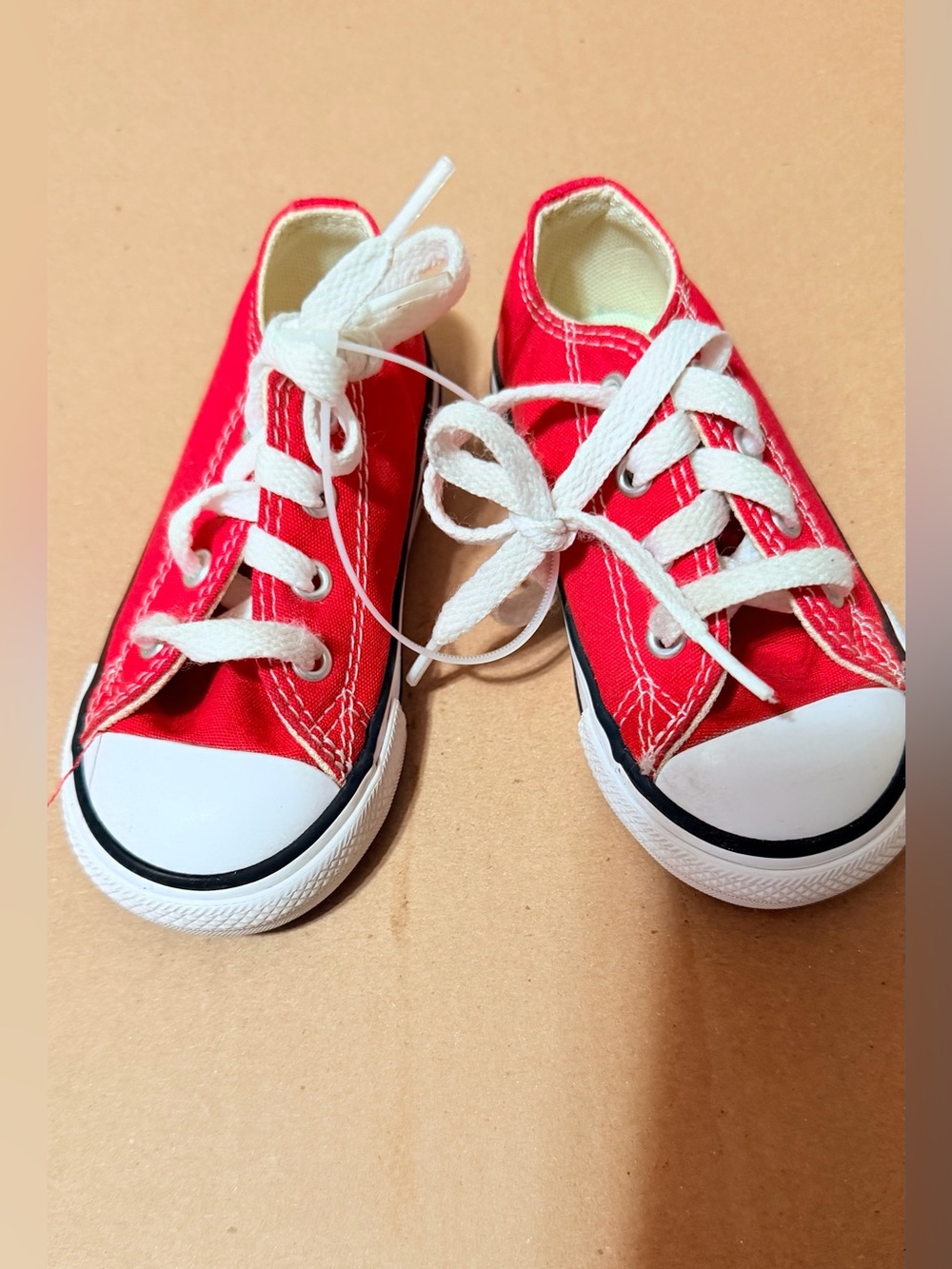 Converse Kids Red Canvas Lace-Up Sneakers with White Toe Caps